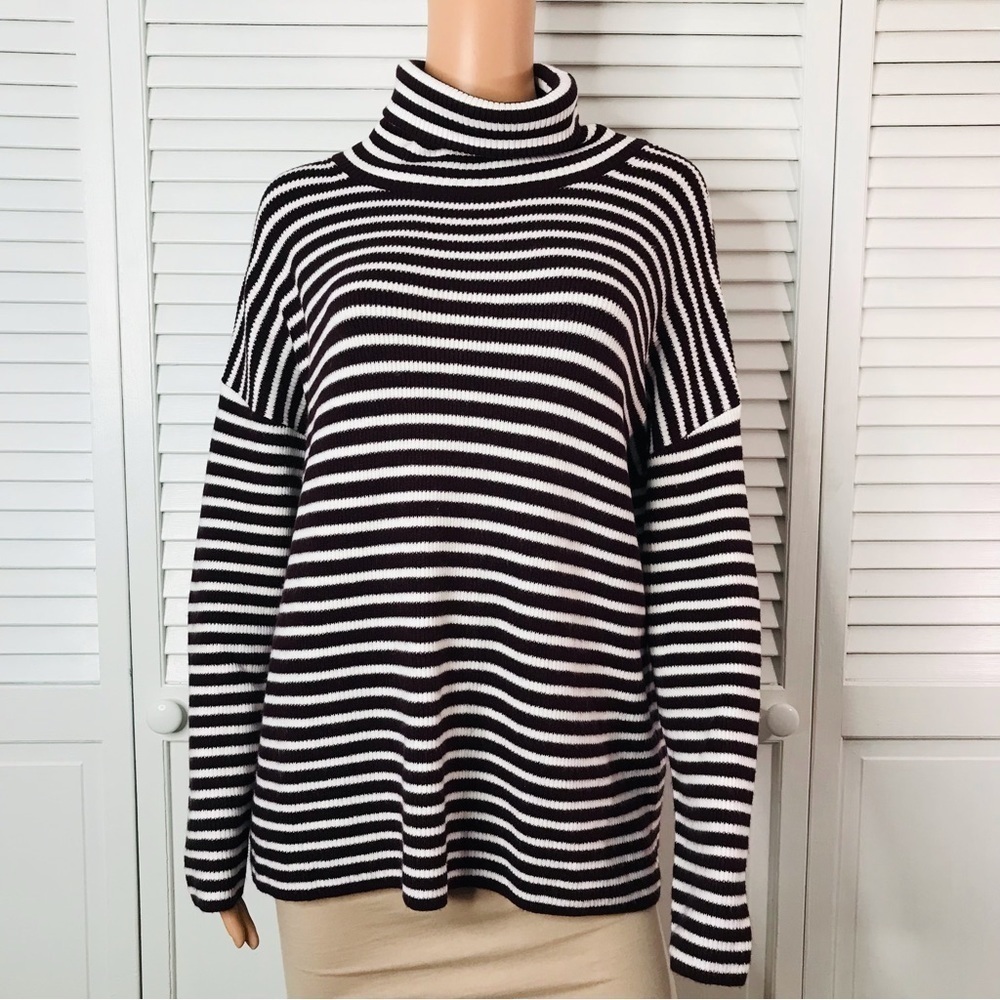FRENCH CONNECTION Stripe Micro Ribbed Turtleneck Sweater Size Small